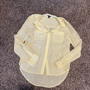 Ann Taylor Light Yellow Sheer Button Down Shirt